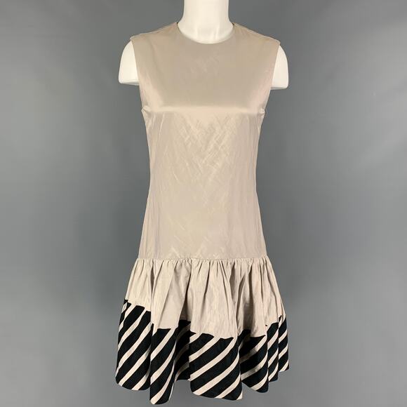 STELLA McCARTNEY Size 6 Beige Black Cotton Cupro Sleeveless Dress - Picture 1 of 1